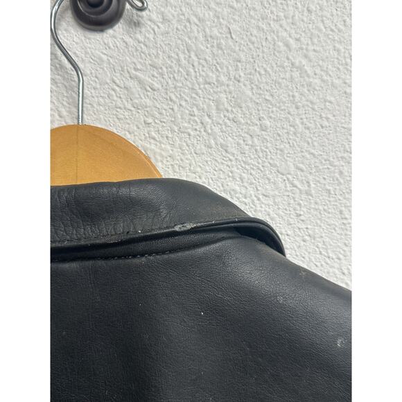 DRAG SPECIALTIES HEAVY BLACK LEATHER FRINGE MOTORCYCLE JACKET SIZE 12 W/ PINS - Picture 9 of 10